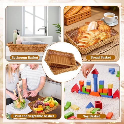 6 Pack Woven Serving Baskets 15.8 Inch Wicker Bread Baskets Rectangle Rattan Storage Display Trays Tabletop Food Serving Basket for Bread Food Vegetables Fruit