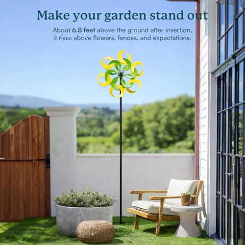 87" Wind Spinner Outdoor with Solar Light, Large Metal Wind Sculptures Spinners, Windmill for Garden Yard Patio Lawn Decor-Verdant Moon (23" W x 87" H) - size: Verdant Moon