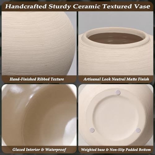 Tall Ceramic Vase 12 Inch Neutral Textured Vase,Cream Ceramic Vase for Home Decor,Farmhouse Tall Ceramic Flower Vase for Dining Table,Living Room,Kitchen,Bedroom,Entryway - size: 12 Inch