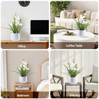 Artificial Orchid Flowers Fake Cymbidium Plant in Pot, 19" Tall Faux Orchids for Home Decor Indoor, Lifelike Silk Flowers for Centerpieces Office Arrangement-White