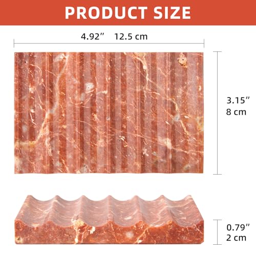 Luxury Marble Travertine Soap Dish Tray,Rectangle Stone Marble Soap Tray,Self Draining Soap Holder for Bathroom, Kitchen (Red Travertine) - color: Red Travertine