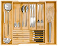 Bamboo Kitchen Silverware Drawer Organizer - Expandable Wood Utensil Holder with Dividers, Luxury Cutlery Storage Tray for Kitchen Utensil and Flatware (5-7 Slots with Removable Knife Block, Natural) - color: Natural