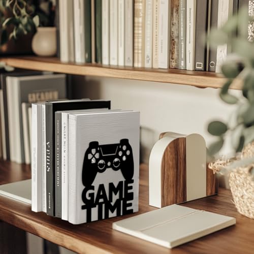 Peacoblue Metal Bookends for Shelves, Modern Decorative Heavy Duty Study Book Ends for Office, Desk, Shelf, Room 5.3"x4.3"x6.3" Cast Iron Simple Tall Bookends, 1 Pair (Game and Game Console) - style: Game