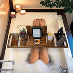 Temple Spring Foldable Bathtub Tray, Unique Design Selfcare Bathroom Caddy, Acacia Spa Bathroom Tray, Wooden Bathtub Accessories, Wedding Gift/Birthday Gift/New Home Bath Table – Not Teak - color: Foldable Acacia