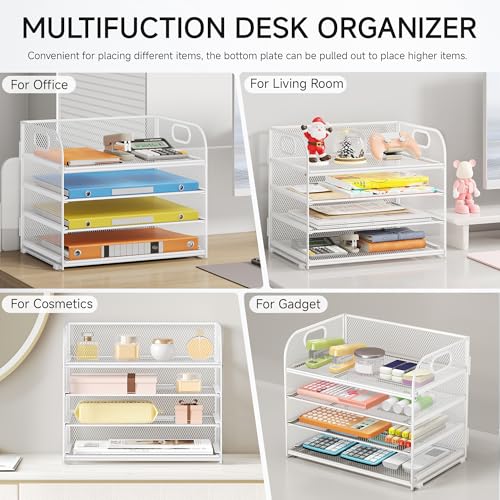 Lavatino Paper Organizer for Desk, 4-Tier Desk Organizer Tray, Mesh Desktop File Organizers with Handle, Office Classroom Organization and Storage-White - color: 4 Tier - White