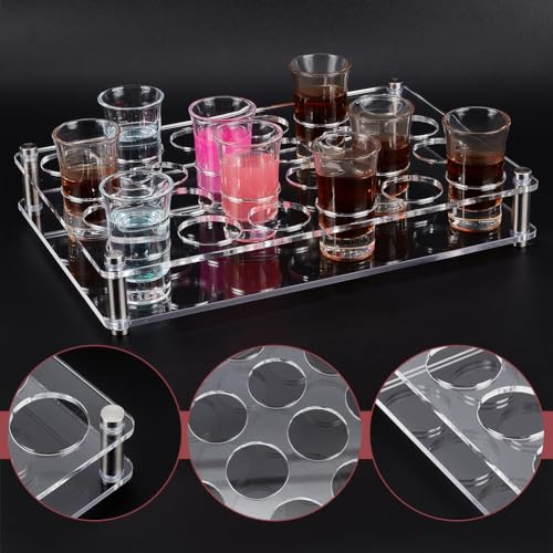 NBEADS 24 Shot Glass Tray Holder, Clear Bar Acrylic Shot Glasses Holders Wine Cup Serving Tray Cups Organizer Shot Glass Display for Party Bar Club, Hole: 1.7 Inch - color: Clear