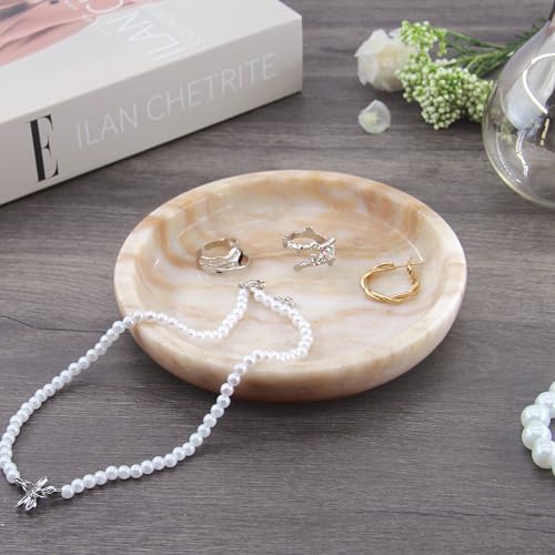 Small Natural Marble Jewelry Tray Key Plate Holder Dish Trinket Decor Catch All Bowl for Ring Earring Stone Gift for Women Daugther,Calacatta Glod,5.5" - color: Calacatta Glod