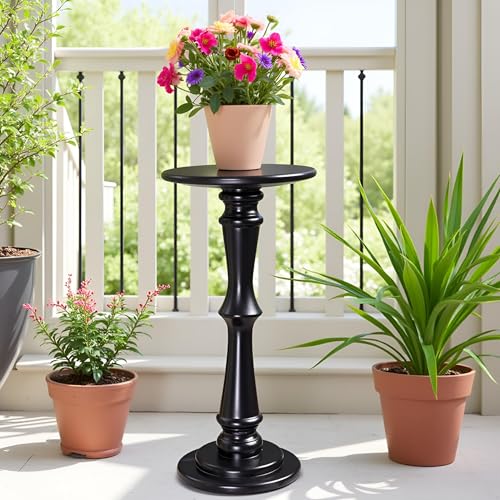 SwallowLiving Solid Wood Side Table - 12" Round Pedestal Drink Table for Small Spaces - Modern Black End Tables for Sofa Side & Narrow Nightstand - Elegant Tall Plant Stand & Accent Tables - 25" H - color: Black Hourglass