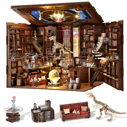 CCCDF DIY Book Nook Kit, Miniature Dollhouse Booknook Kit, 3D Wooden Puzzle Bookend Bookshelf Insert Decor with LED Light for Teens and Adults (Beyond Library Max) - style: Beyond Library Max