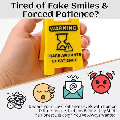 3D Printed Office Desk Decor, Funny Warning Sign "Trace Amounts of Patience" - Novelty Desk Sign for Office, Coworker Gifts, Boss Day, White Elephant - Yellow Desktop Accessory for Humor at Work - color: Patience
