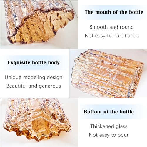 Aoderun Glass Vase Crystal Vase Heavy Duty Large Flower Vase for Dining Table Kitchen Office Home Shelf Wedding Living Room Centerpieces(Amber) - color: Amber