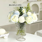 BLOFLO Embossed Glass Vase, 7'' Crystal Glass Vases, Pedestal Big Base Glass Bouquet Vase, Hydroponic Glass Transparent Vase for Home Office Wedding Dining Table Party (Long Rhombus Pattern) - color: Long Rhombus Pattern
