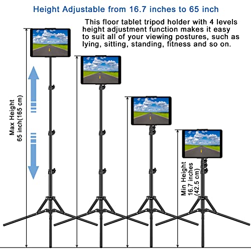 SAMHOUSING Ipad Tripod Stand, with 65 inch Height Adjustable iPad Stand Holder & iPad Floor Stand with 360° Rotating iPad Tripod Mount for iPad Pro, iPhone, Kindle, and All 4.5-12.9 Inch Tablets