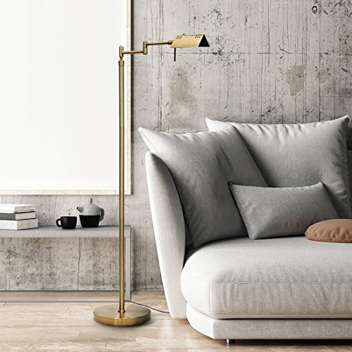 O’Bright Dimmable LED Pharmacy Floor Lamp, 12W LED, Full Range Dimming, 360 Degree Swing Arms, Adjustable Heights, Standing Lamp for Reading, Sewing, and Craft, ETL Listed, Antique Brass (Gold) - color: Antique Brass (Gold)