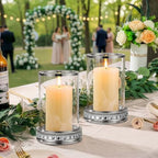 2pcs Hurricane Candle Holder, Pillar Candle Holders with Clear Glass Sleeve, Small Crystal Lantern for Fall Thanksgiving Christmas Holiday Dining Table Centerpiece (Silver) - color: Silver