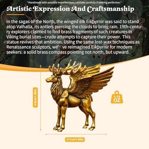 CHOVY Winged Brass Elk Statue - 100% Solid Handcrafted Lost-Wax Cast Sculpture, Nordic Mythical Creature Art, Steampunk Winged Beast Decor, Premium Home Collectible, Unique Gift for Mythology Lovers - style: Flying Deer