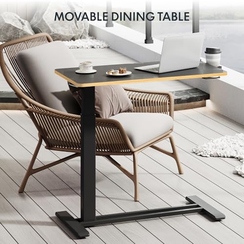 FLEXISPOT H7 Adjustable Overbed Bedside Table with Wheels Pneumatic Mobile Standing Desk Laptop Desk Rolling Computer Cart Movable Overbed Table Hospital Home Use(31.5" W x 17.7" D, Black Maple Large) - color: Black Maple, size: Large
