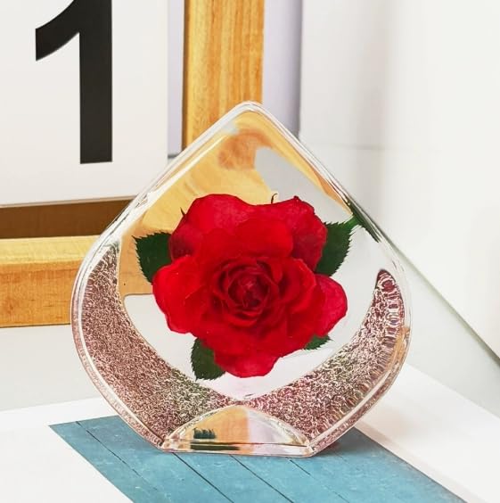 Real Rose Specimen in Heart-Shaped Clear Resin - Preserved Natural Rose Flower, Romantic Keepsake, Unique Home Decor (2.68" x 1.5" x 1.3") - color: Heart-shaped Rose (2.68" X 1.5" X 1.3")