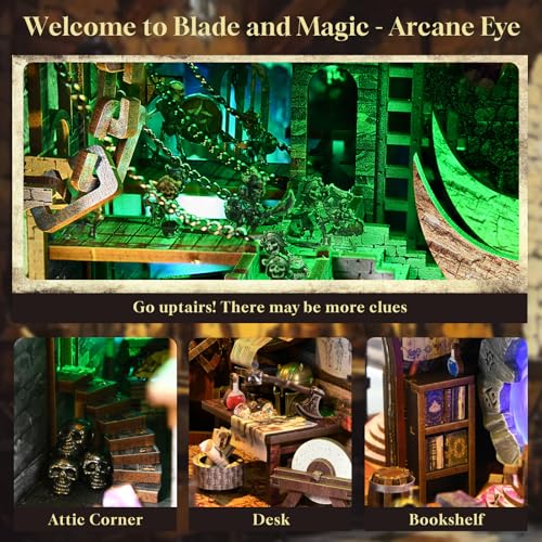 MiniCity Book Nook Kit, DIY Miniature House Dollhouse Kit for Adults and Teens, Booknook Tiny House Bookshelf Decor (Blade and Magic) - style: Sword and Magic