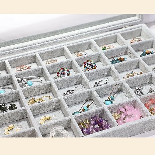 Stratalife Jewelry Organizer Jewelry Holder Storage Earring Organizer Box Tray with Lid Velvet Earring Display for Drawer 30 Grid Grey - color: Gray, size: 24 Grid