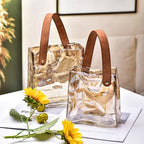 Handmade Leather - Handle Handbag - Style Glass Vase - Simple Elegance for Your Space(Amber) - color: Amber