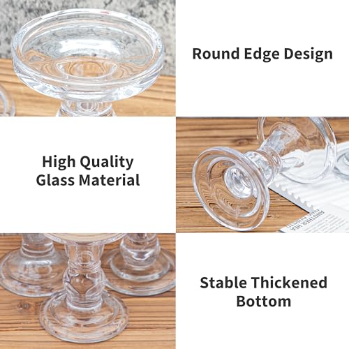 YAKii Clear Glass Candle Holder Set - Elegant Crystal Candlestick Holders for Pillar Taper Candles and Tea Lights - Perfect for Home Decor, Wedding, Christmas and Party - Set of 3