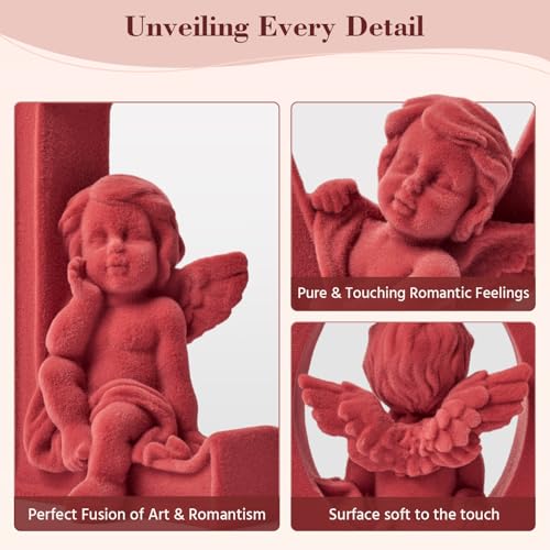 Cupid Statue Velvet Flocked Sculpture Anniversary Wedding Gifts, Cherub Angels Statue Romantic Love Figurine Modern Art Decor for Living Room, Bookshelf, Coffee Table Decor (Red) - color: Cupid-red