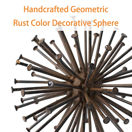 Metal Starburst Sculpture, Spike Tabletop Decorative Sphere, Small Abstract Geometric Urchin Decor Ball, Rusty Iron Table Top Decoration Orb for Home Living Room Bedroom Office Shelf - color: Rusty Iron-4.5 in