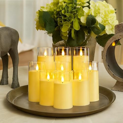 Homemory Ivory Flickering Flameless Candles, Battery Operated Acrylic LED Pillar Candles with Remote Control and Timer, Set of 9 - color: Ivory, 9Pack
