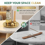 Handmade Ceramic Incense Burner for Palo Santo Incense Sticks, 4 in 1 Multi-Purpose Sage Holder for Burning, Ash Catcher Tray for Meditation Yoga Room (Golden) - color: Golden