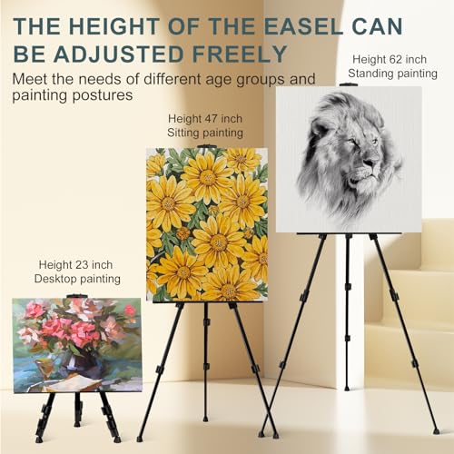 AROIC 17-66 Inch Art Easel Stand, Sturdy Aluminum Tripod for Table Top & Floor Painting - Portable Adjustable Display Easel for Canvases with 1 Storage Bag | Studio, Hobby & Professional Artist Easels - style: 1P