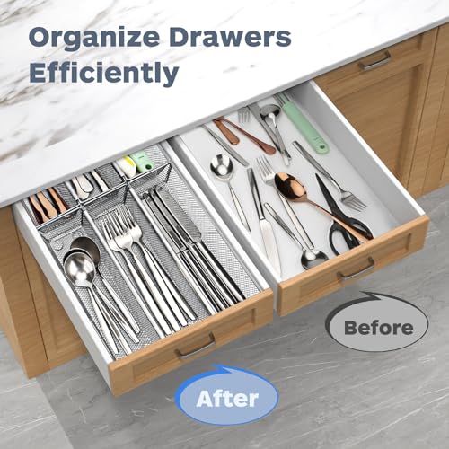 Smgmg Silverware Drawer Organizer, Cutlery Drawer Organizer, 6 Pack Utensil Drawer Organizer, Kitchen Utensils, Flatware Organizer with Interlocking Arm (9.6 * 3 * 2 inch, Grey) - color: Grey, size: 9.6 * 3 * 2 Inches