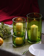 ARIAMOTION Hurricane Candle Holders Set 3, Spring Green Glass with Seeded Bubbles, Pillar Candle Holders Bulk,Cylinder Vase Centerpieces 10" 7" 4" Height