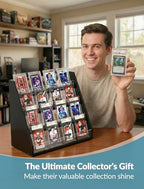 NiHome Pine Wood and Acrylic Trading Card Display Stand, 4-Tier Stepped Holder Compatible with PSA CGC BGS Graded Slabs or 35PT Cards, Stackable Tool-Free Card Organizer for Desk and Shelf