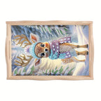 DIY Diamond Art Tray Wooden Pallet kits, Scarf Hat Pretty Deer 5D Cartoon Handle Craft Painting kit, suitable for home, party, bar, Christmas, also can be used as a gift for relatives and friends - color: Fawn