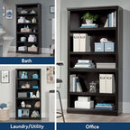 Sauder 5 Tier Book Shelf Wooden Bookcase Multipurpose Bookshelf for Home Office, Living Room, in Estate Black finish - color: Estate Black