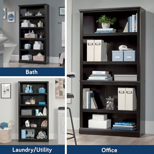 Sauder 5 Tier Book Shelf Wooden Bookcase Multipurpose Bookshelf for Home Office, Living Room, in Estate Black finish - color: Estate Black