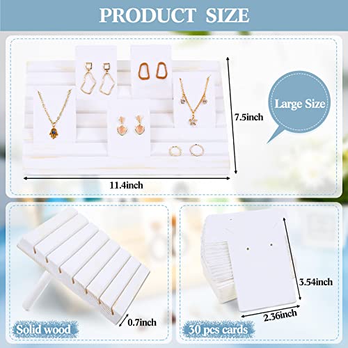 Blulu 31 Pack Wooden Earring Display Stand 7 Slots jewelry Display Holder with Earring Card for Selling Vendors Retail Show - color: Wash White, White
