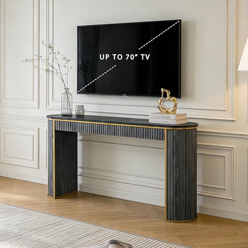 OKD Modern Fluted Console Table, 63" Long Narrow Entryway & Sofa Tables for Hallway, Tall Accent Table Behind Couch for Foyer Living Room, Dark Alder - color: Dark Alder