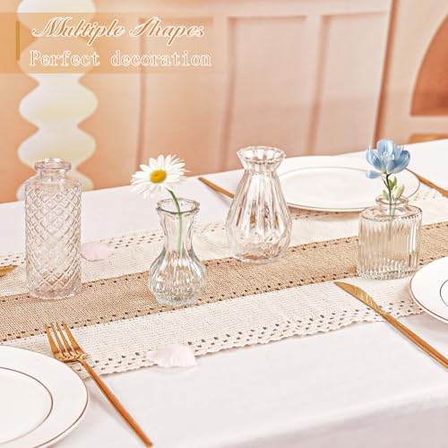 Set of 4 Glass Bud Vase Set, Small Vintage Clear Flower Vase Centerpieces for Table Bulk Cute Rustic Style Mini Vase for Home Decor Wedding Baby Shower Birthday Party - color: Clear