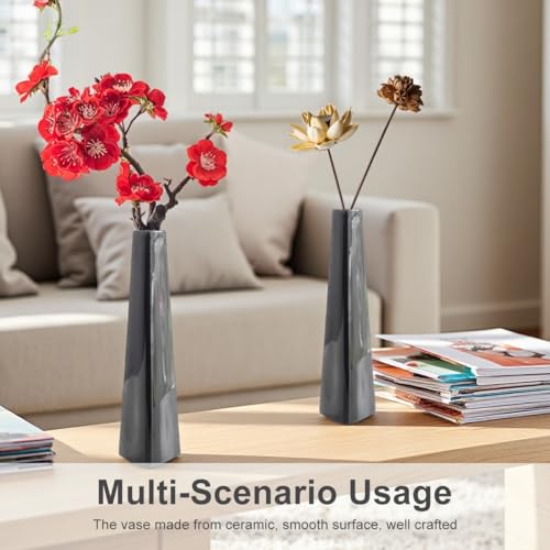 7 Inch Black Ceramic Tapered Tabletop Vase Modern Minimalist Vase for Home Office Decor