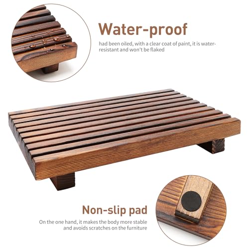 Farmhouse Bathroom Counter Organizer Wooden Display Pedesta Stand Small Kitchen Countertop Trays Decorative Wood Riser Dish Soap Dispenser Holder for Bathroom Decor Sink Accessories Vanity Tray - color: Brown, size: 10x6 inch