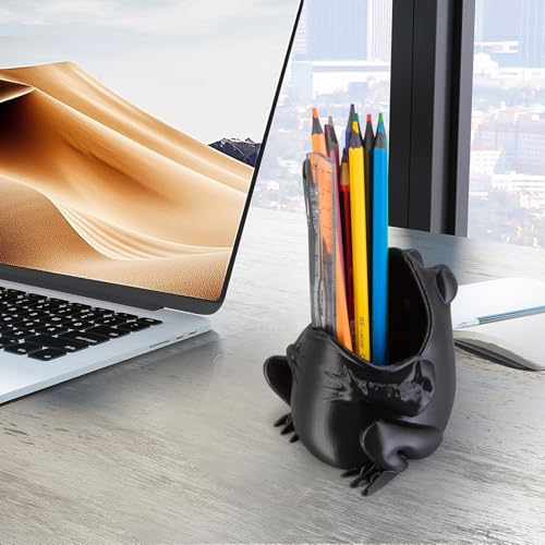 Cute Frog Pen Holder, Frog figurine Pencil Holder for Office Desk Decor, 3D Printed, Black, Durable and Fun Gift Idea - color: Black, size: Frog