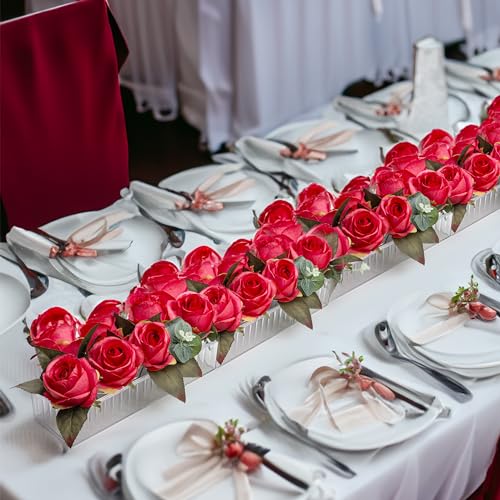2 Pack Leak-Proof Wave Design Acrylic Long Vases for Centerpieces - 24" Clear Flower Rectangle Vase as Floral Centerpieces for Tables, Long Flower Vase with 12 Holes as Flower Arrangement Holder
