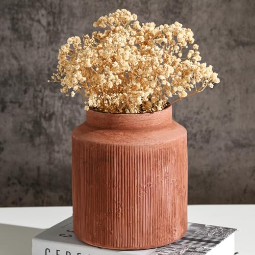 Farmhouse Vase for Home Decor, Vintage Rustic Terracotta Flower Vase Suitable for Home Decor, Living Room, Shelf, Dining Table. Rust Red 7IN. - color: Retro-8, size: 6.1 x 7 inches