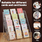 2 Pack 5-Tier Acrylic Card Display Stand (Taller) Clear Display Shelf Desktop for Trading Cards, Sports Cards, Greeting Card, Stickers & Brochures, Easy Clip-On Design - color: 2 Clear Case