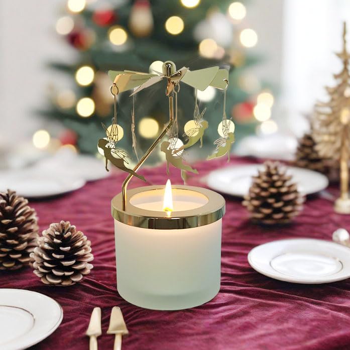 kingnero Lavender Scented Candle Carousel Rotary Candle Holder Spinning Tea Light Holder Birthday Gifts for Women, Mom, Wife, Girlfriend, Sister, Female Friends, (Golden Fairy) - color: Golden Fairy