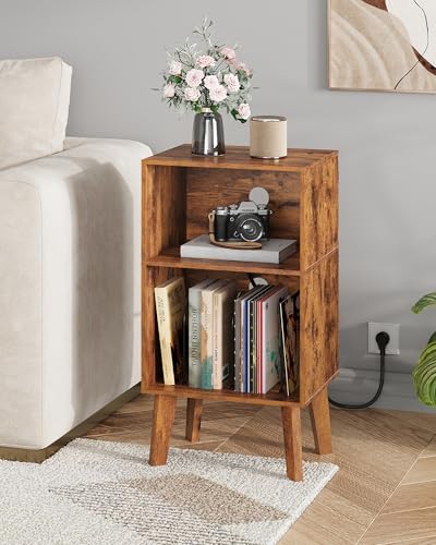 WLIVE Record Player Stand, Modern Nightstand with Storage, Small Space Bedside Table, End Table for Bedroom & Living Room, Mid Century Night Stand, Rustic Brown - color: Rustic Brown