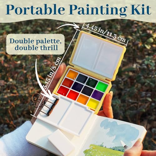 Funto Mini Watercolor Travel Set, 12-Color Refillable Travel Art Kit, All-in-One Mini Paint Supplies with Bag, Art Craft for All, Portable Water Color Paint for Beginners, lovers and Artists - color: Cookie Yellow