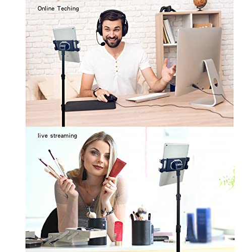 Raking Tablet Floor Stand, Height Adjustable Cellphone Floor Stand with 360°Rotating Tripod Mount, Compatible with iPhone iPad mini/Air/Pro and All 5.5-12.9 Inch Devices
